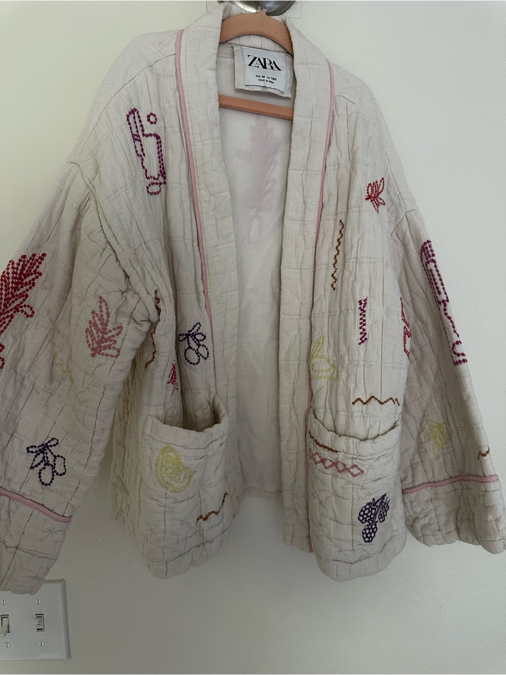 Zara Embroidered Cream Kimono Jacket girls size 8-9
